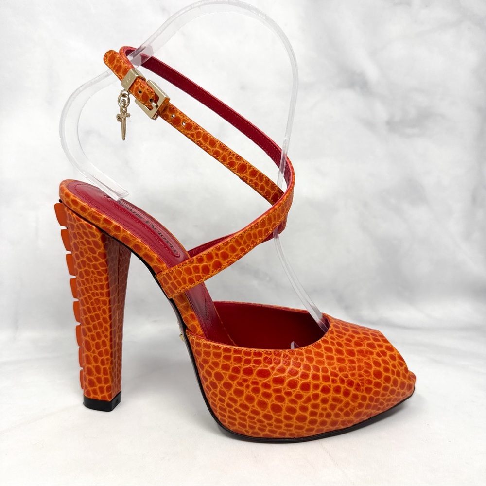 NEW Cesare Paciotti Vintage Y2K Dagger Dragon Croc Ankle Strap Platform Heels 38